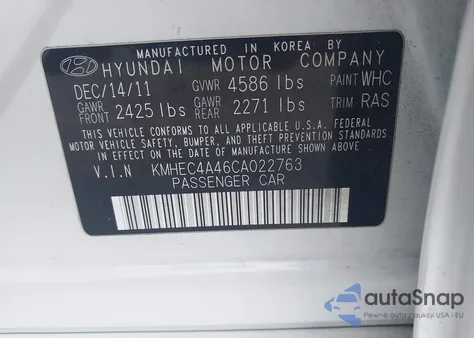 2012 Hyundai Sonata Hybrid from USA, damaged, VIN KMHEC4A46CA022763